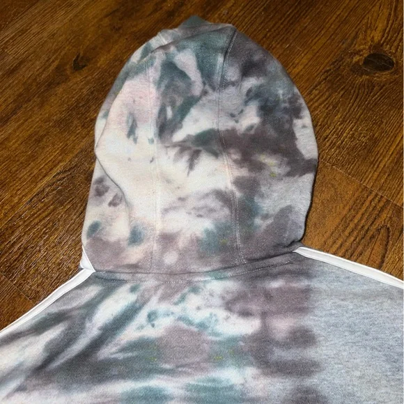 Adidas Gray Split Tie Dye Green Black Crop Long Sleeve Hooded Pullover Size S - Picture 11 of 14